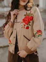 Cowgirl Rose Brown Cotton Bomber Jacket