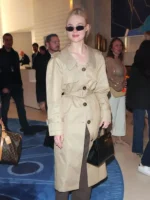 American Actress Elle Fanning Brown Coat