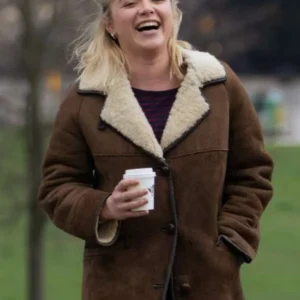 Florence Pugh Brown Shealing Suede Leather Jacket