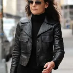 Katie Holmes Black Cropped Leather Jacket