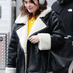Salena Gomez Shearling Black Real Leather Jacket