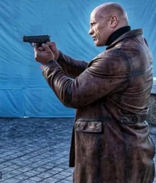 Red Notice Dwayne Johson Brown Leather Coat