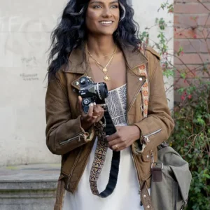 Simone Ashley Brown Biker Leather Jacket