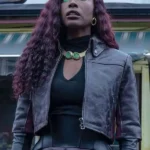 Anna Diop Black Cropped Real Leather Jacket