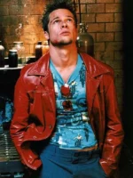 Brad Pitt Fight Club Red Leather Jacket