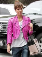 Jessica Alba Hot Pink Biker Leather Jacket