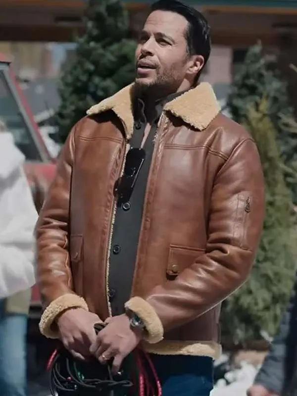 Matt Cedeño Best Christmas Ever Shearling Leather Jacket Matt Cedeño Best Christmas Ever Brown Shearling Leather Jacket