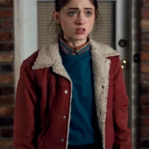 Natalia Dyer Stranger Things S01 casual red jacket