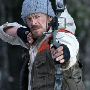 Joel Kinnaman Ice Fall 2025 orange and grey cotton vest