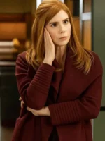 Sarah Rafferty My Life with the Walter Boys maroon woolen trench coat