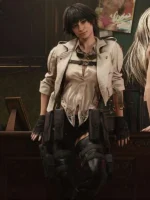 Lady in Devil May Cry 5 white cropped leather jacket