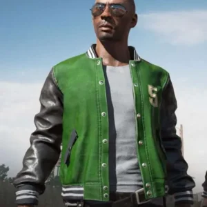 PUBG 5M mens green varsity jacket