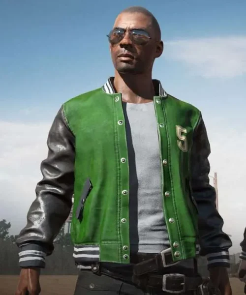 PUBG 5M mens green varsity jacket