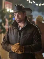 Warren Christie A Royal Montana Christmas 2025 brown leather jacket