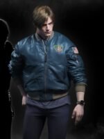Leon Kennedy in RE4 Remake blue satin jacket