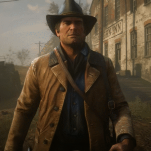 Arthur Morgan in Red Dead Redemption 2 tan leather jacket