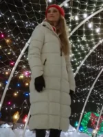 Fiona Gubelmann A Royal Montana Christmas 2025 white hooded puffer coat