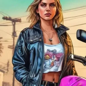 Female Protagonist in GTA VI black leather jacket