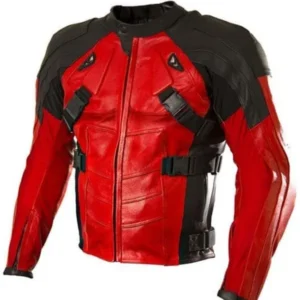 Deadpool in armored motorcycle style leather jacket