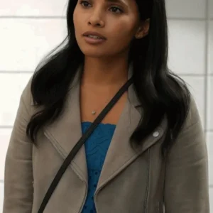 Jackie Howard My Life with the Walter Boys grey biker suede leather jacket