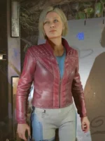 Sarah Morgan in Starfield maroon quilted leather jacket