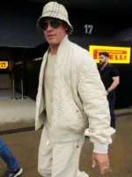 Brad Pitt Formula 1 Movie off-white quilted bomber jacket