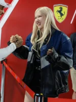 Rosé F1 Miami Grand Prix oversized leather cafe racer jacket