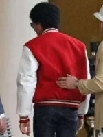 Michael 2025 Movie Jaafar Jackson red and white varsity jacket