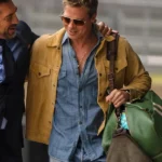 Brad Pitt F1 The Movie 2025 brown leather jacket