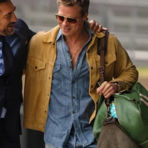 Brad Pitt F1 The Movie 2025 brown leather jacket