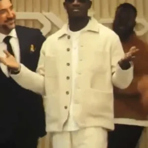 Damson Idris F1 The Movie 2025 white wool jacket