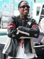 Travis Scott F1 Miami Grand Prix black leather jacket