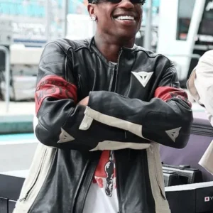 Travis Scott F1 Miami Grand Prix black leather jacket